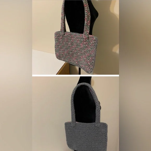 Shoulder Bag solid gray on one side mix Gray and pink on the other side - Picture 4 of 16